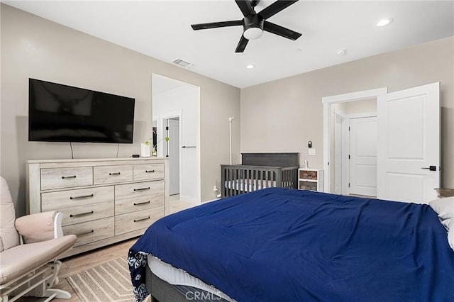 2213 De Mille Rd, Paradise, CA 95969 - bedroom with light wood finished floors, recessed lighting, and ceiling fan