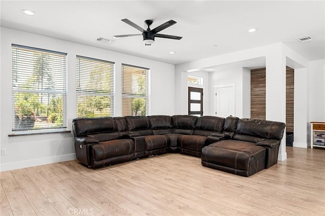 2213 De Mille Rd, Paradise, CA 95969 - living area featuring ceiling fan, plenty of natural light, light wood-style floors, and recessed lighting