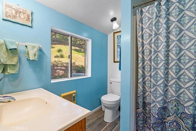 2645 Apple Ln, Julian, CA 92036 - bathroom featuring wood finished floors, vanity, and curtained shower