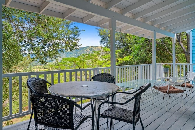 2645 Apple Ln, Julian, CA 92036 - wooden deck featuring outdoor dining area and a mountain view