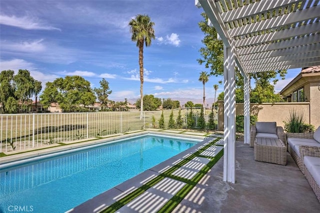 82756 Burnette Dr, Indio, CA 92201 - view of swimming pool with a pergola, a fenced backyard, and a patio area