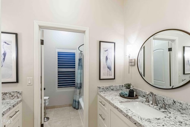13115 Monarch Palm Ave, Bakersfield, CA 93314 - bathroom with vanity, shower / bath combo, and tile patterned floors