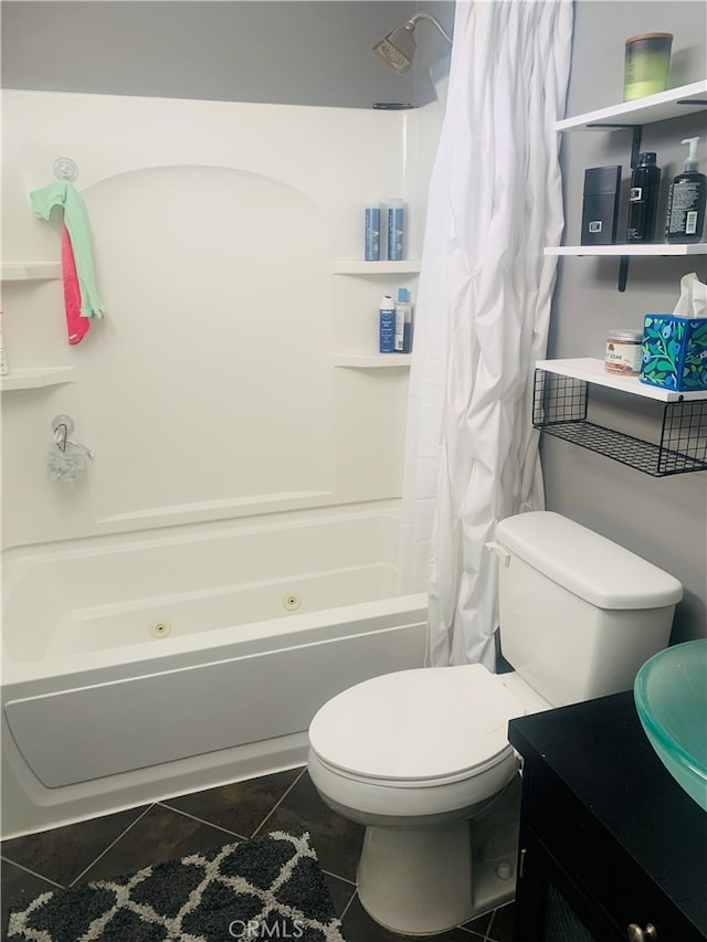 23266 Via Ronda, Mission Viejo, CA 92691 - full bathroom with tile patterned flooring, a combined bath / shower with jetted tub, and vanity