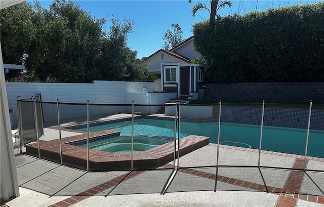 23266 Via Ronda, Mission Viejo, CA 92691 - view of pool with a fenced backyard, a patio area, an outbuilding, and a pool with connected hot tub