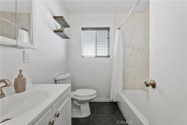 455 E Wilson St, Rialto, CA 92376 - bathroom with vanity, tile patterned floors, and shower / bathtub combination with curtain