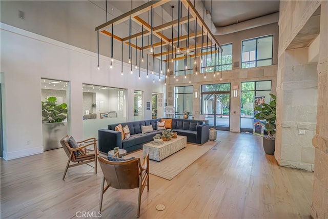 24595 Town Center Dr Unit 3205, Valencia, CA 91355 - living area with a high ceiling and wood finished floors