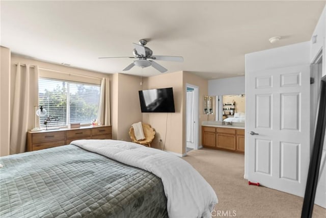 249 Colt Ln, Nipomo, CA 93444 - bedroom with light carpet, ensuite bath, and a ceiling fan