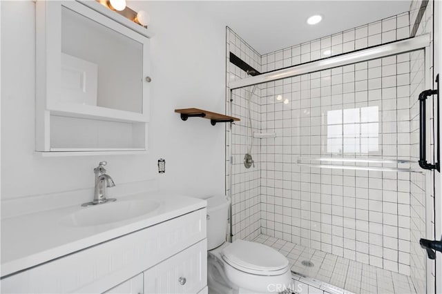 1381 W Summerland Ave, San Pedro, CA 90732 - bathroom with a shower stall, vanity, and recessed lighting