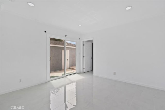 1381 W Summerland Ave, San Pedro, CA 90732 - empty room featuring ornamental molding, recessed lighting, and marble finish flooring