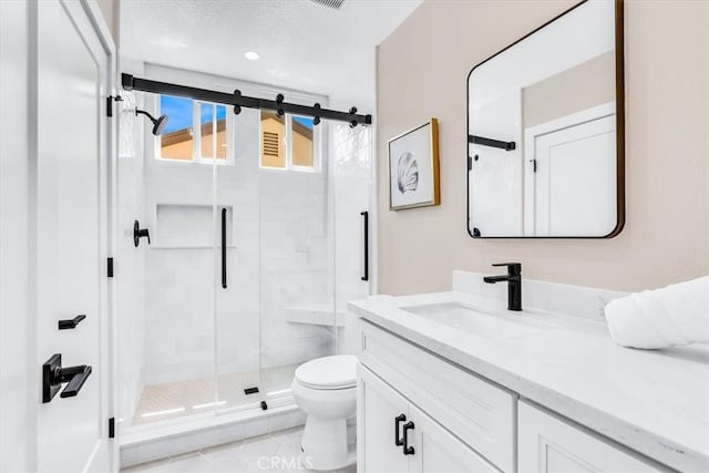 22461 Silver Spur, Lake Forest, CA 92630 - full bathroom with vanity, a stall shower, and tile patterned flooring