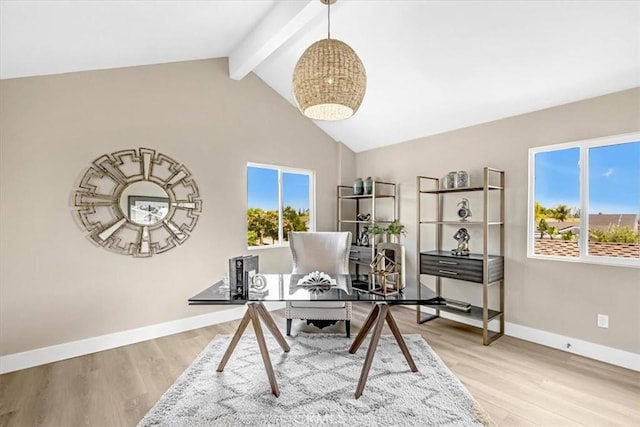 22461 Silver Spur, Lake Forest, CA 92630 - office featuring beam ceiling, wood finished floors, and high vaulted ceiling