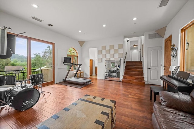4149 Manchester Ave, Encinitas, CA 92024 - workout room with recessed lighting and wood finished floors