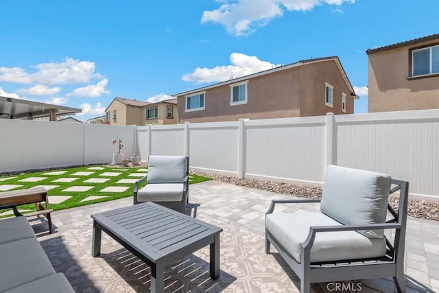 874 Royal Knight Trl, Redlands, CA 92374 - fenced backyard featuring a patio area, an outdoor hangout area, and a residential view