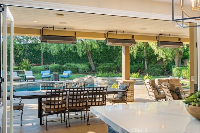 2937 Arboridge Ct, Fullerton, CA 92835 - view of patio / terrace with outdoor dining space, an in-ground hot tub, and an outdoor pool