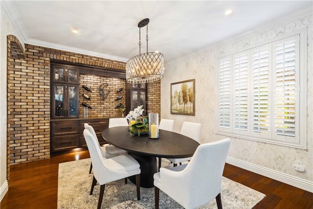 2937 Arboridge Ct, Fullerton, CA 92835 - dining space featuring a chandelier, dark wood-type flooring, and ornamental molding