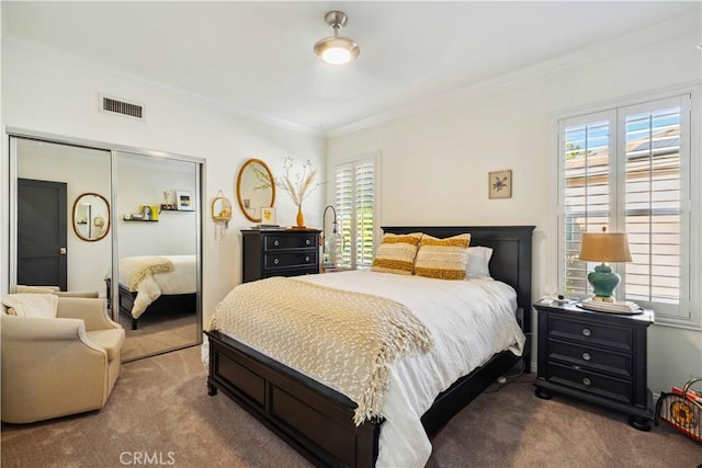2937 Arboridge Ct, Fullerton, CA 92835 - carpeted bedroom with ornamental molding, multiple windows, and a closet