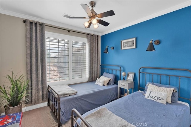 16315 Yorba Linda Ln, Fontana, CA 92336 - bedroom featuring crown molding, carpet flooring, and a ceiling fan