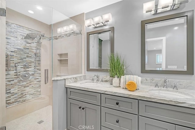 252 W 15th St, Upland, CA 91786 - full bathroom featuring a stall shower, double vanity, and recessed lighting