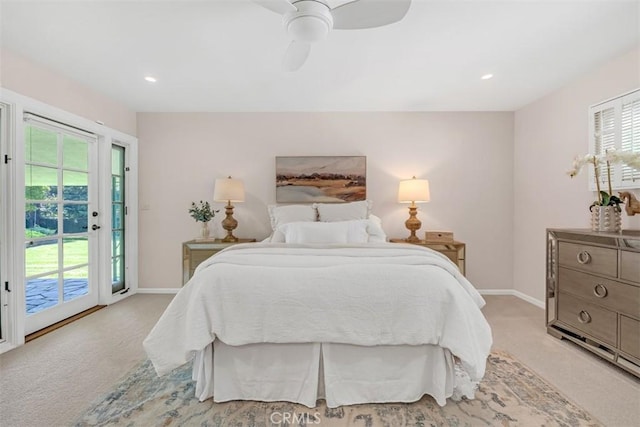 252 W 15th St, Upland, CA 91786 - bedroom featuring access to exterior, light carpet, a ceiling fan, and recessed lighting