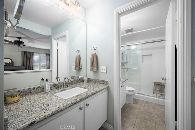 9676 Bloomfield St, Cypress, CA 90630 - full bath with a shower stall, vanity, a ceiling fan, and tile patterned floors