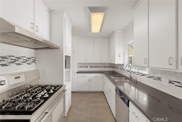 9508 Jellico Ave, Northridge, CA 91325 - kitchen featuring stove, dishwasher, under cabinet range hood, and decorative backsplash
