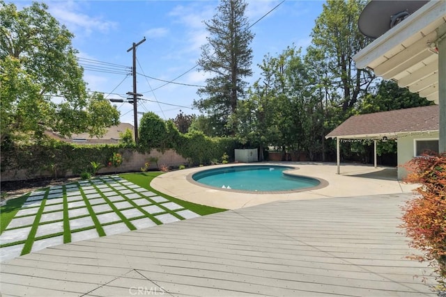 9508 Jellico Ave, Northridge, CA 91325 - view of swimming pool with a fenced backyard, a wooden deck, and a patio area