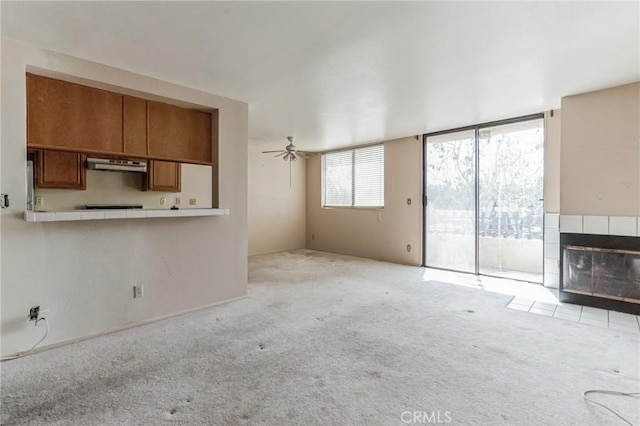 28006 S Western Ave Unit 267, San Pedro, CA 90732 - unfurnished living room with light carpet and a ceiling fan