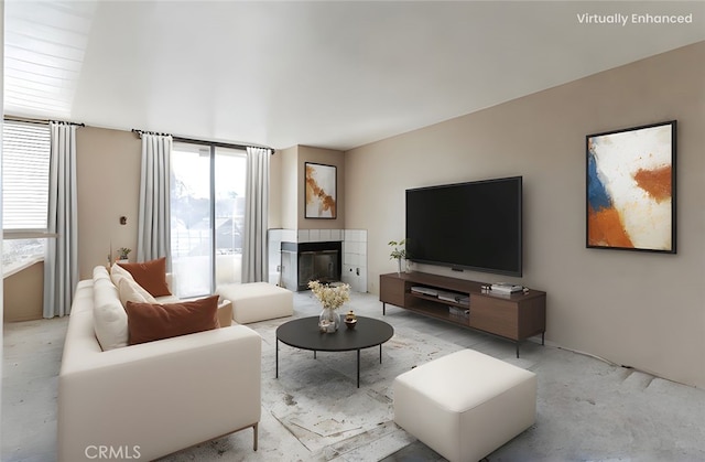 28006 S Western Ave Unit 267, San Pedro, CA 90732 - living room featuring healthy amount of natural light and a tiled fireplace
