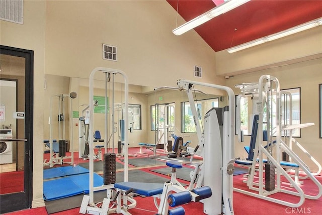 64 N Mar Vista Ave Unit 231, Pasadena, CA 91106 - workout area with high vaulted ceiling and washer / clothes dryer