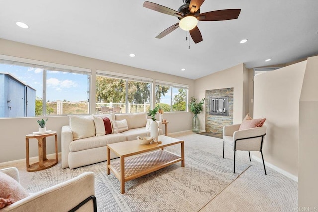 3833 Tomahawk Ln, San Diego, CA 92117 - living room featuring carpet, recessed lighting, and ceiling fan