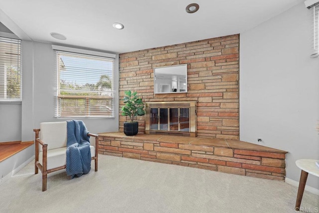 3833 Tomahawk Ln, San Diego, CA 92117 - sitting room with carpet flooring, a fireplace, and recessed lighting