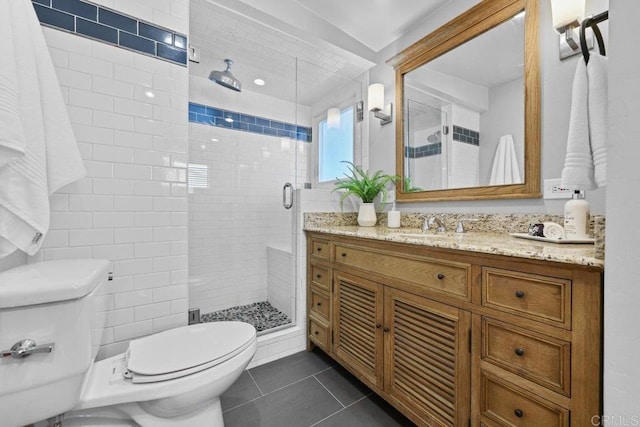 3833 Tomahawk Ln, San Diego, CA 92117 - full bath featuring vanity, a shower stall, and tile patterned flooring