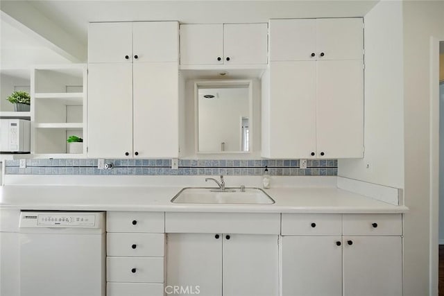185 N Rodecker Dr, Azusa, CA 91702 - kitchen featuring white appliances, open shelves, light countertops, and white cabinets