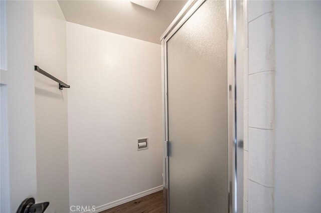 185 N Rodecker Dr, Azusa, CA 91702 - bathroom with a shower stall and wood finished floors