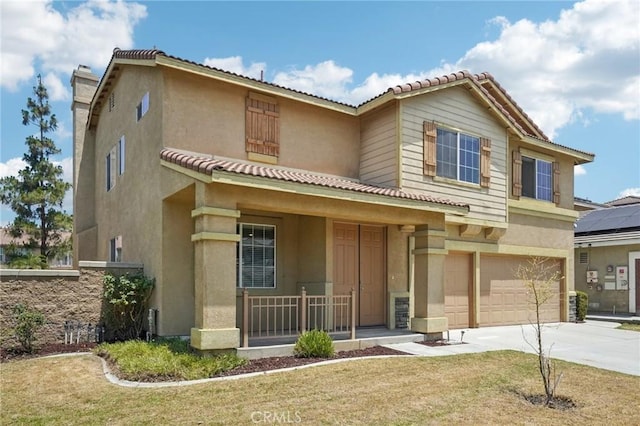 12910 Jersey St, Eastvale, CA 92880 - view of front of house featuring a garage, a porch, and stucco siding