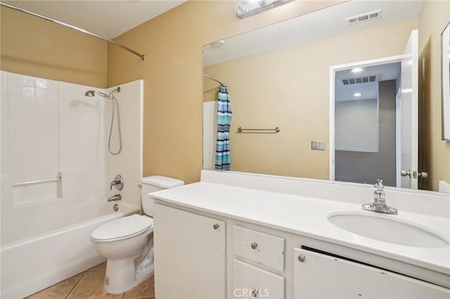 12910 Jersey St, Eastvale, CA 92880 - bathroom featuring shower / bath combination with curtain, tile patterned floors, and vanity