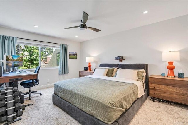 17915 Caminito Pinero Unit 264, San Diego, CA 92128 - carpeted bedroom with a desk, recessed lighting, and ceiling fan