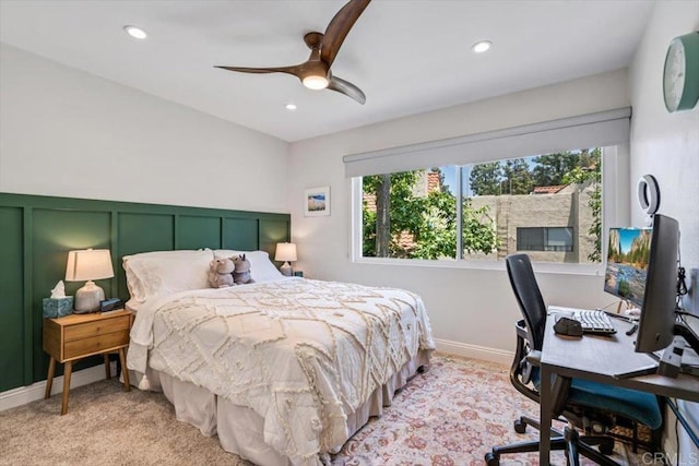 17915 Caminito Pinero Unit 264, San Diego, CA 92128 - bedroom with a desk, recessed lighting, light carpet, and a ceiling fan
