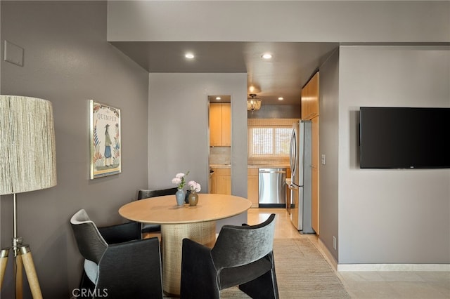 837 N W Knoll Dr Unit 307, West Hollywood, CA 90069 - dining space with recessed lighting and light tile patterned floors