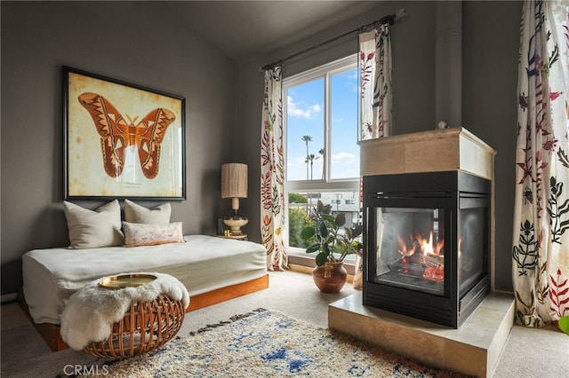 837 N W Knoll Dr Unit 307, West Hollywood, CA 90069 - carpeted bedroom with a multi sided fireplace and vaulted ceiling
