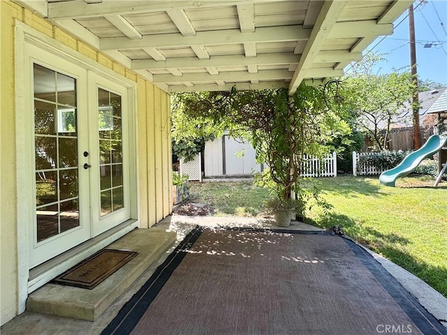 2817 San Verbena Way, Chico, CA 95973 - view of patio / terrace with french doors and a playground
