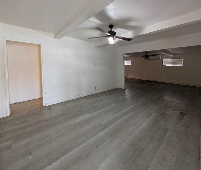 1608 Millet Ave, South El Monte, CA 91733 - unfurnished living room featuring beamed ceiling, ceiling fan, and wood finished floors