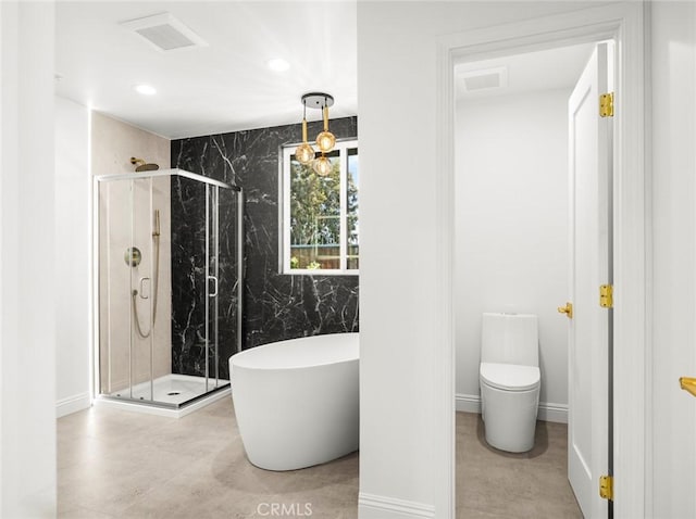 11410 Reseda Blvd, Porter Ranch, CA 91326 - bathroom with a freestanding bath, a marble finish shower, and recessed lighting