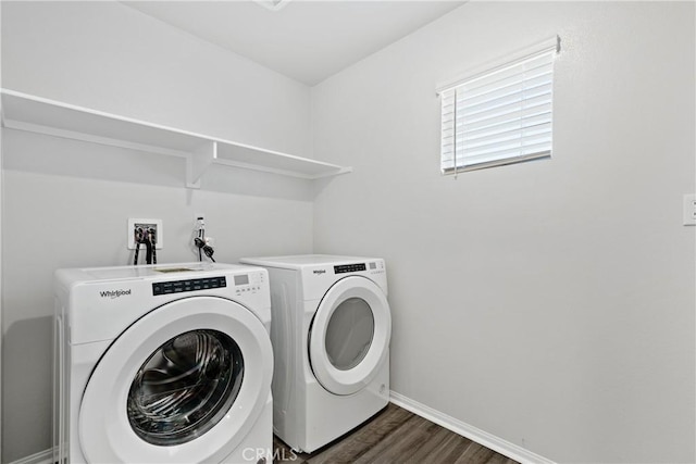 36390 W Flare, Winchester, CA 92569 - washroom featuring washing machine and clothes dryer and dark wood finished floors