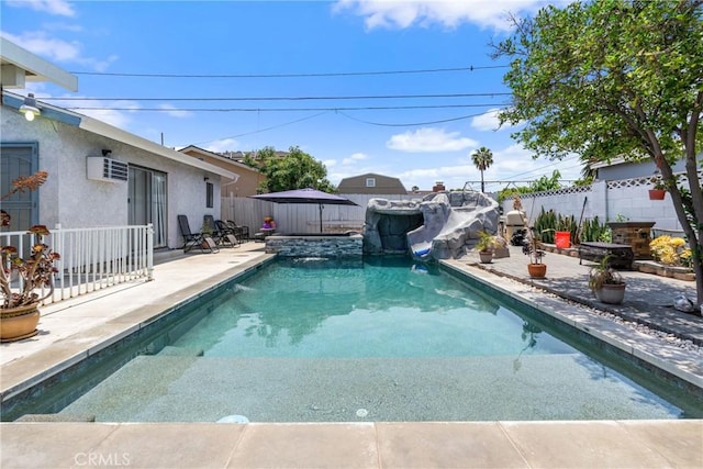10422 Patricia Dr, Garden Grove, CA 92840 - view of swimming pool featuring a water slide, a fenced backyard, and a patio area