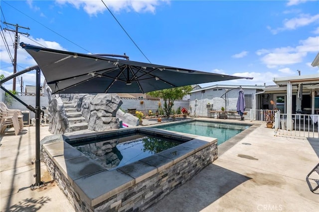 10422 Patricia Dr, Garden Grove, CA 92840 - view of pool featuring a fenced backyard, a patio area, an in-ground hot tub, and stairway
