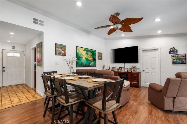 10422 Patricia Dr, Garden Grove, CA 92840 - dining space featuring recessed lighting, wood finished floors, and a ceiling fan