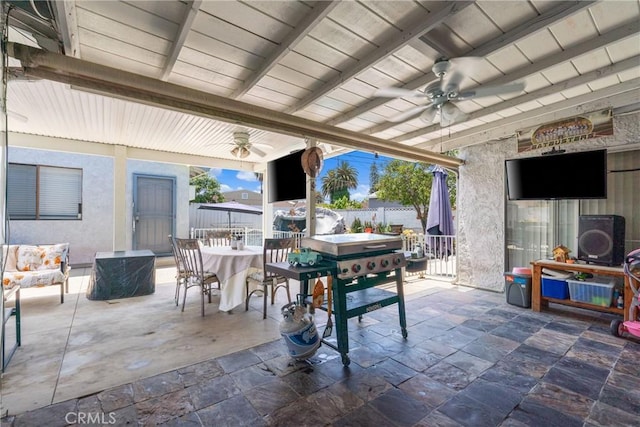 10422 Patricia Dr, Garden Grove, CA 92840 - view of patio / terrace featuring ceiling fan, outdoor dining area, and outdoor lounge area