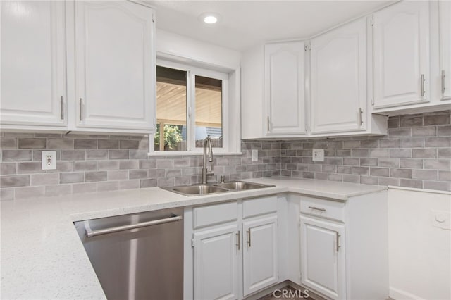4215 Sherman Dr, Riverside, CA 92503 - kitchen featuring stainless steel dishwasher, light countertops, white cabinets, and recessed lighting