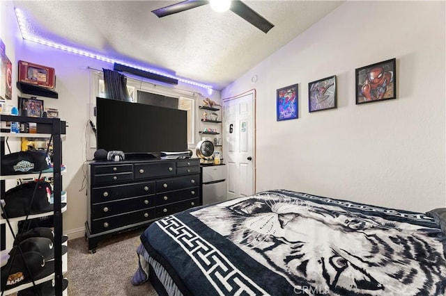 26920 14th St, Highland, CA 92346 - bedroom with carpet floors, a textured ceiling, vaulted ceiling, and a ceiling fan